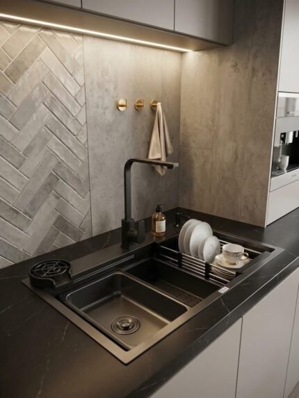 Evier de cuisine *Promotion* noir nano 82/46
